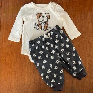 🍊5/$25 Joe Fresh Cream Baby Bodysuit with Dog Print size 3-6m